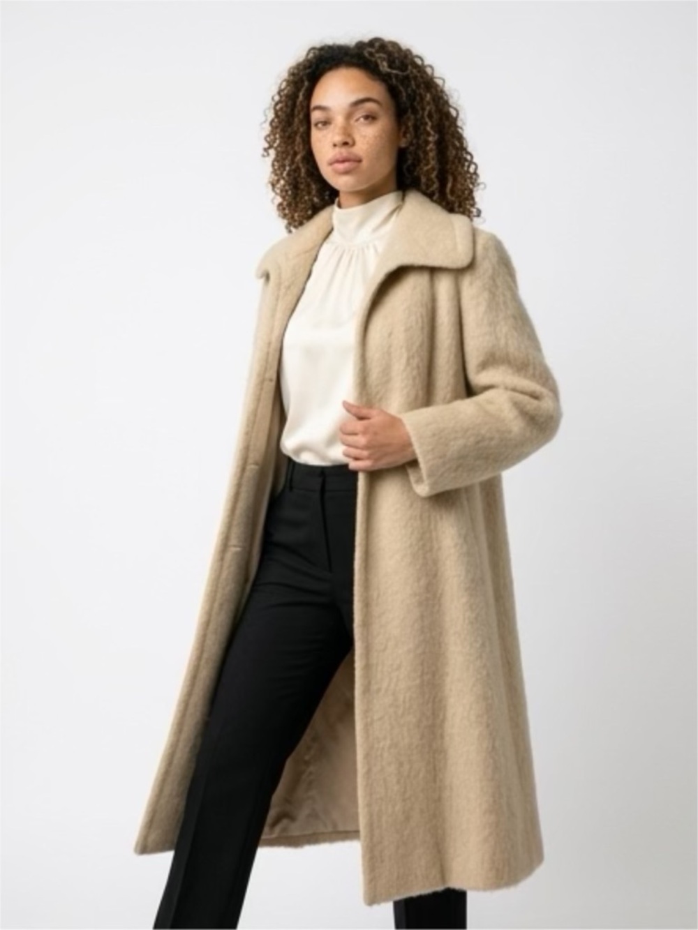 Vintage Mohair Wool Coat Cream A Line Minimalist Quiet Luxury Core Size 14